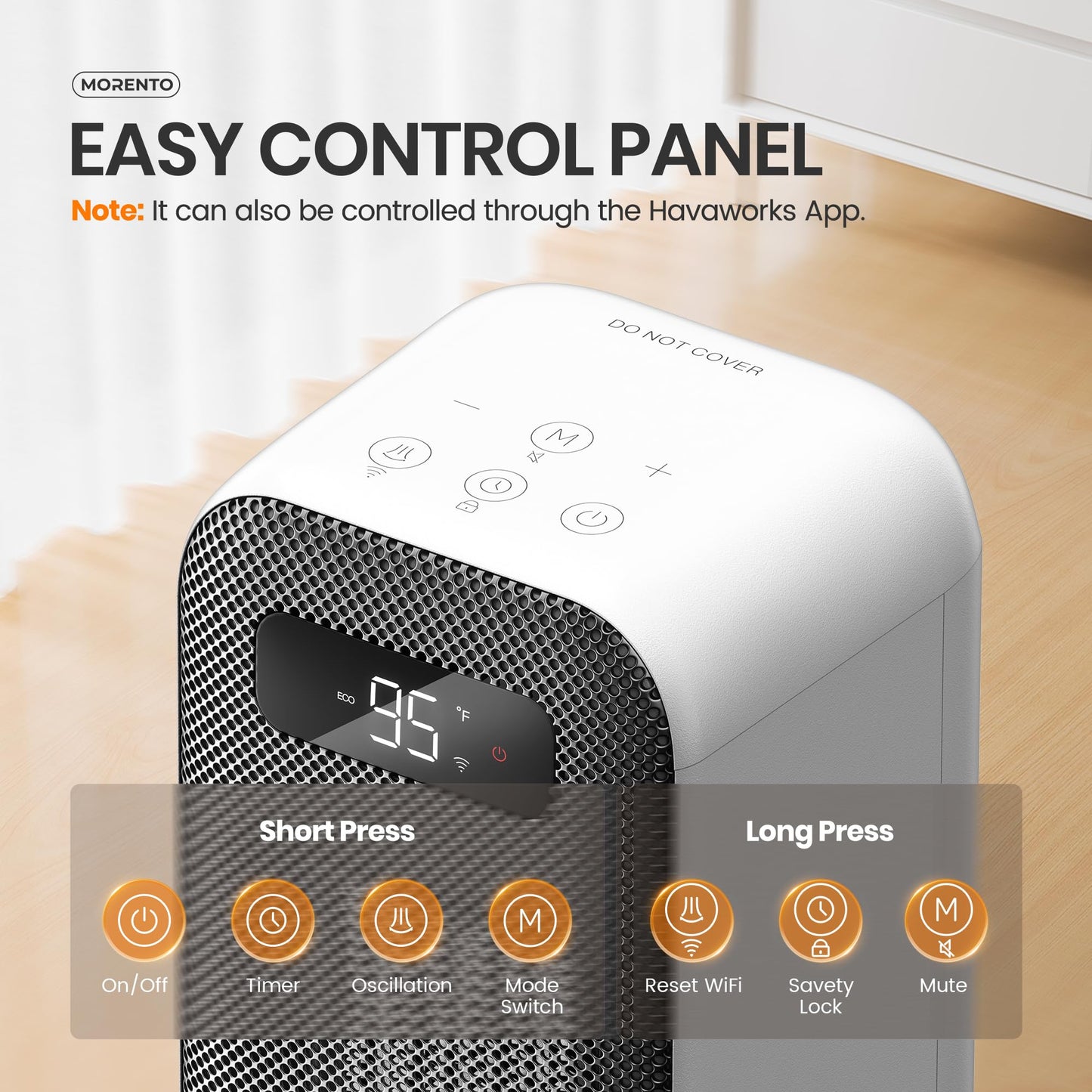 MORENTO Space Heaters for Indoor Use, Portable Electric Heater with Thermostat, Smart and Voice Control, 1500W PTC Ceramic Safety, 36dB Quiet Smart Heaters for Office Bedroom Home White 1Pack