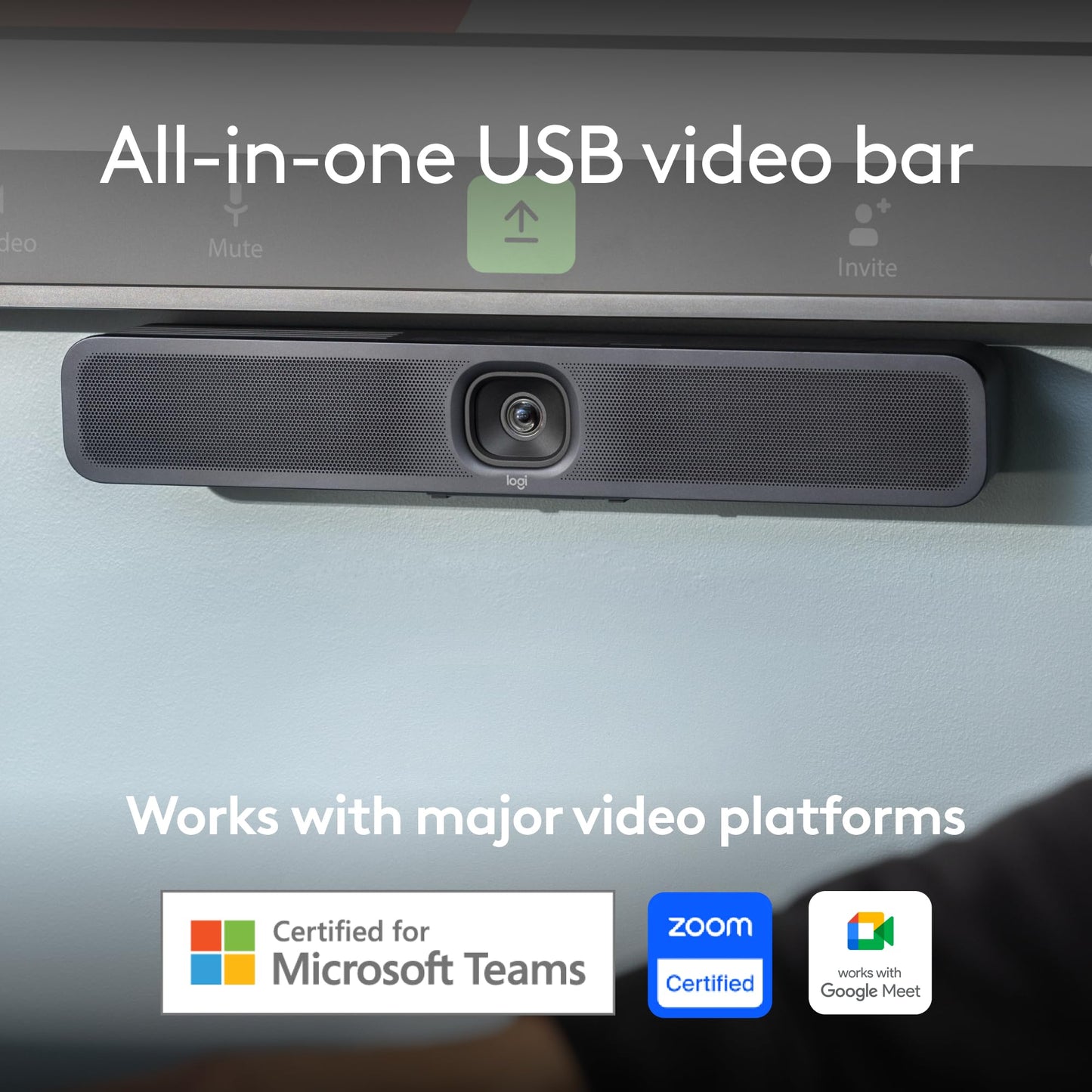 Logitech MeetUp 2 All-in-One USB Conference Room Camera, Compact Video Bar with Built-in AI Features, Works with Microsoft Teams, Zoom Rooms, Google Meet, and More,Color-Graphite.
