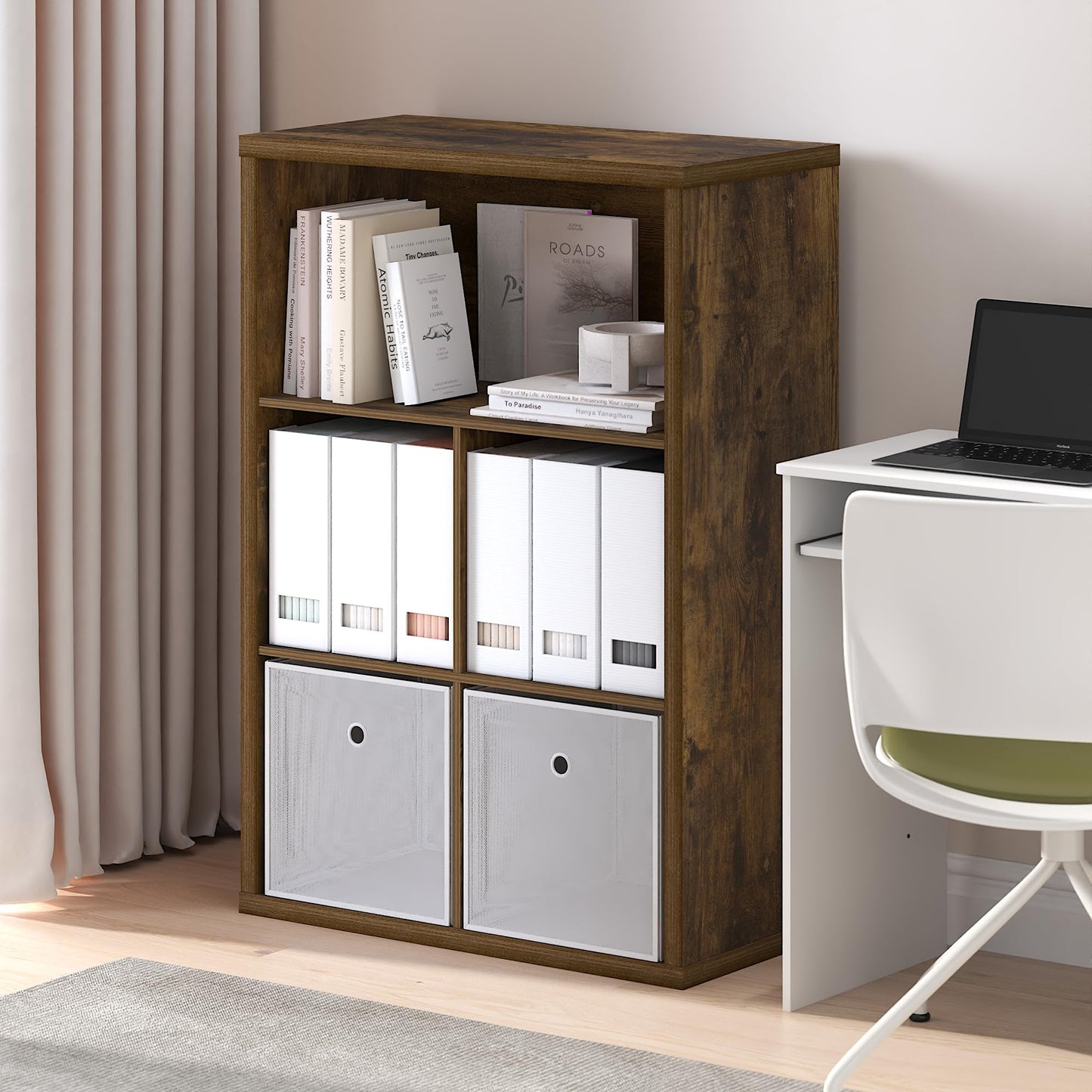 Furinno Cubicle Book Shelf, 5-Cube Bookshelf, Extra Thick Frame Cube Storage Organizer Bookcase with Closed Back, 15.3 x 29.9 x 43.3, for Living Room, Bedroom, Home Office, Amber Pine
