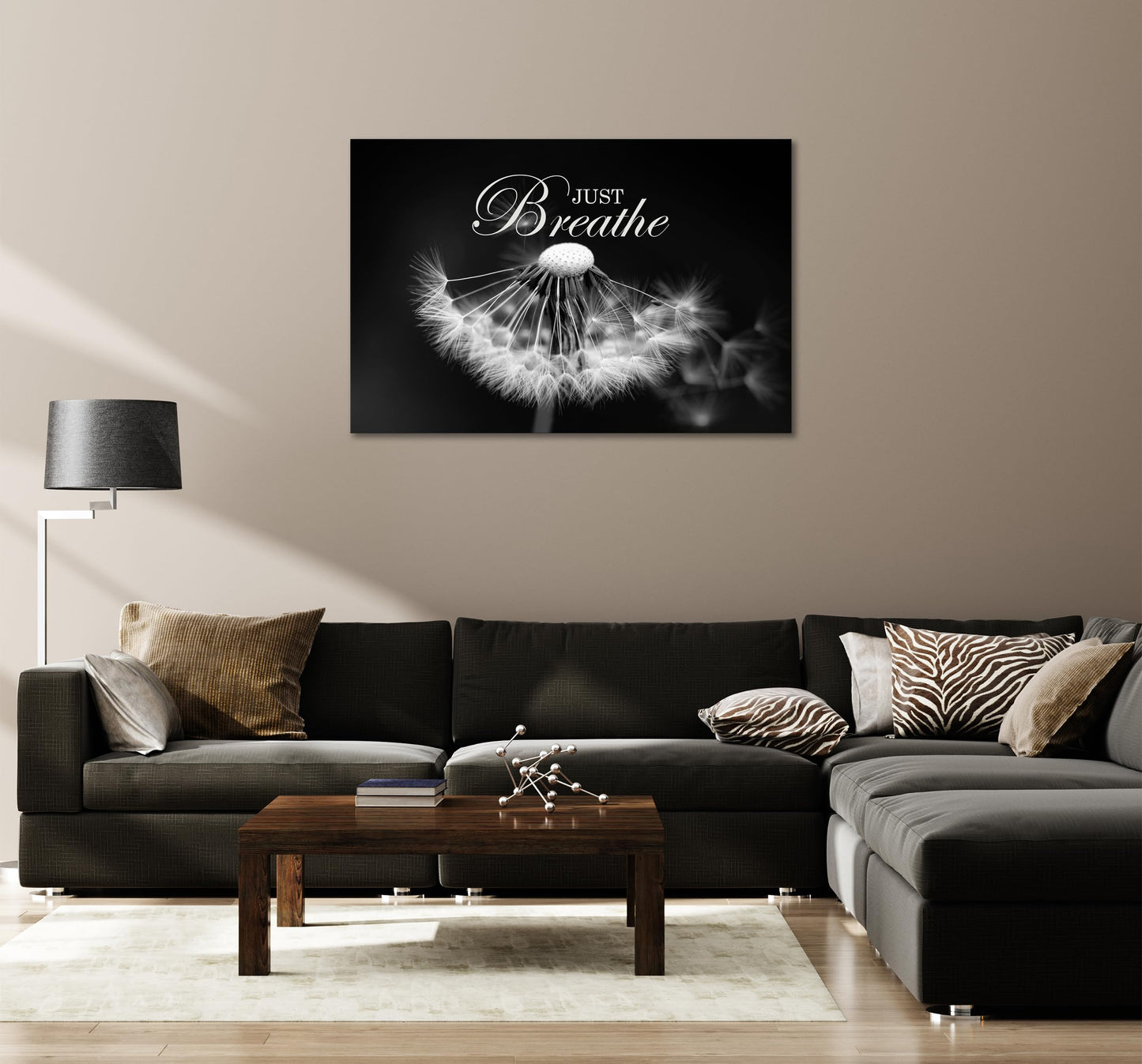 SKASNFAI Zen Wall Art Just Breathe Canvas Picture Positive Inspirational Dandelion Framed Artwork Poster Mental Health Office Pictures Wall Decor for Bathroom (12L x 16W)