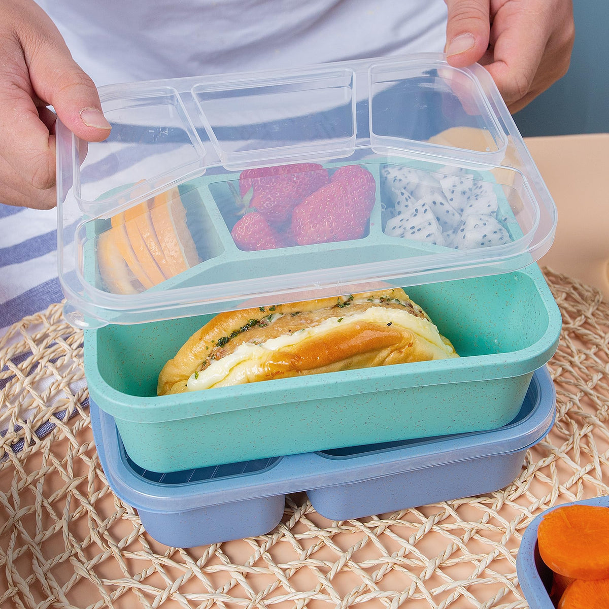TOUWMX Lunchable Container - 4 Pack Bento Lunch Box, 4-Compartment Snackle Box Container for School Work Travel, Bento Box for Kids, Microwave Dishwasher Safe Bento Box Adult