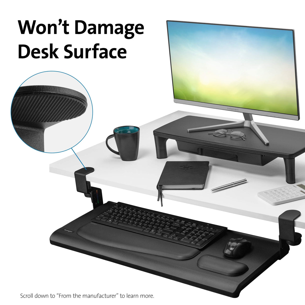 Kensington Clamp-On Keyboard Tray, Under Desk Keyboard Drawer with Cable Management, Ergonomic Smartfit Slide-out Height Adjustable Keyboard Holder, Black 13.3"x32.4"x2.4" K55407WW