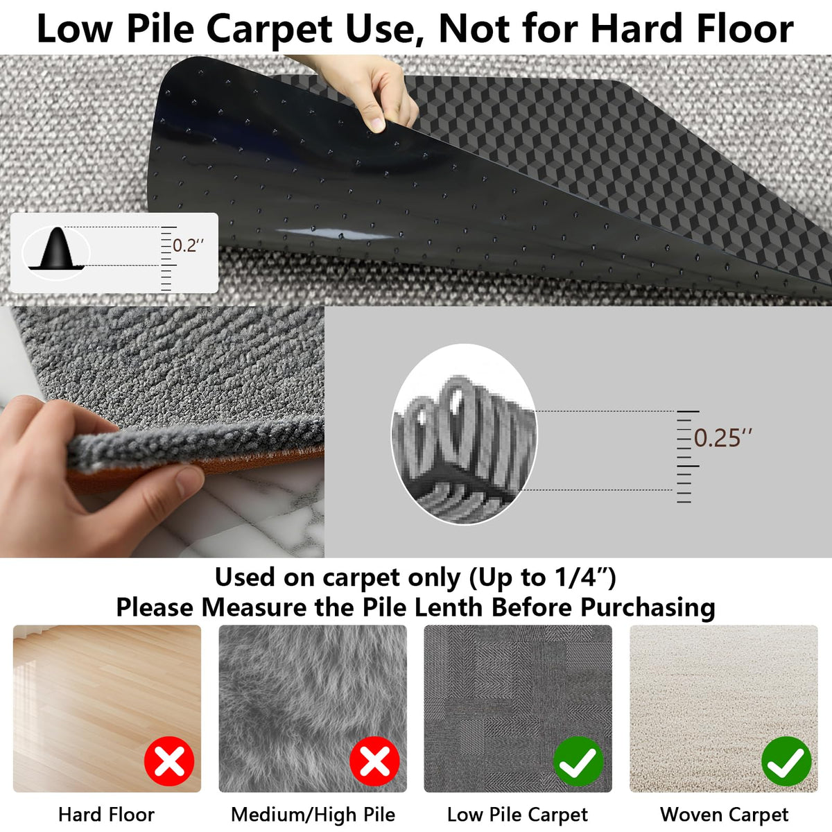 AiBOB Office Chair Mat for Carpet, 48"x36"Gaming Computer Desk Mat for Low Pile Carpet, Heavy Duty Floor Protector Mat for Rolling Chair