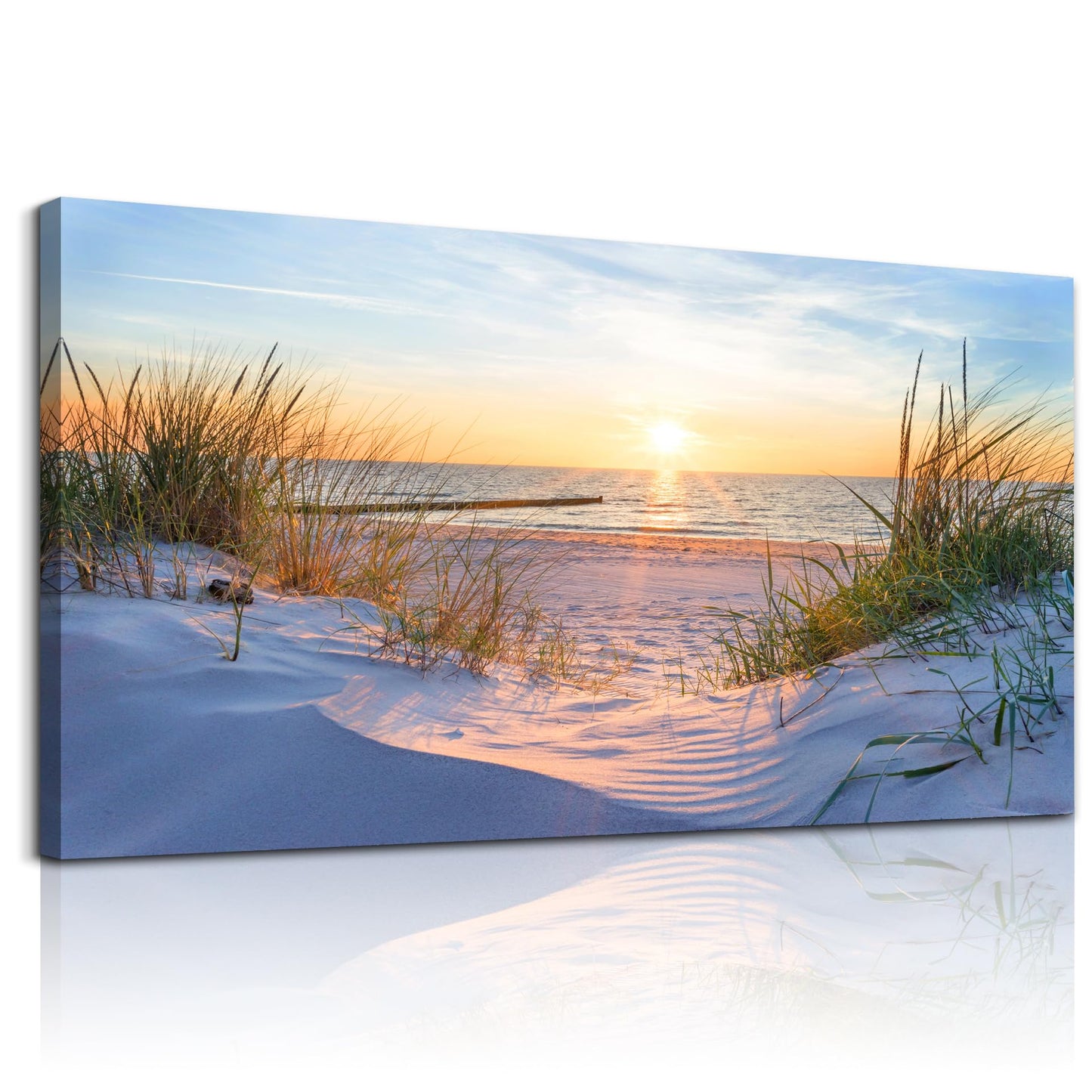MHARTK66 Wall Decor for Living Room Large Canvas Wall Art for Bedroom Modern Office Pictures Blue Sun Beach Grass Ocean Landscape Paintings Canvas Art Prints Home Decorations