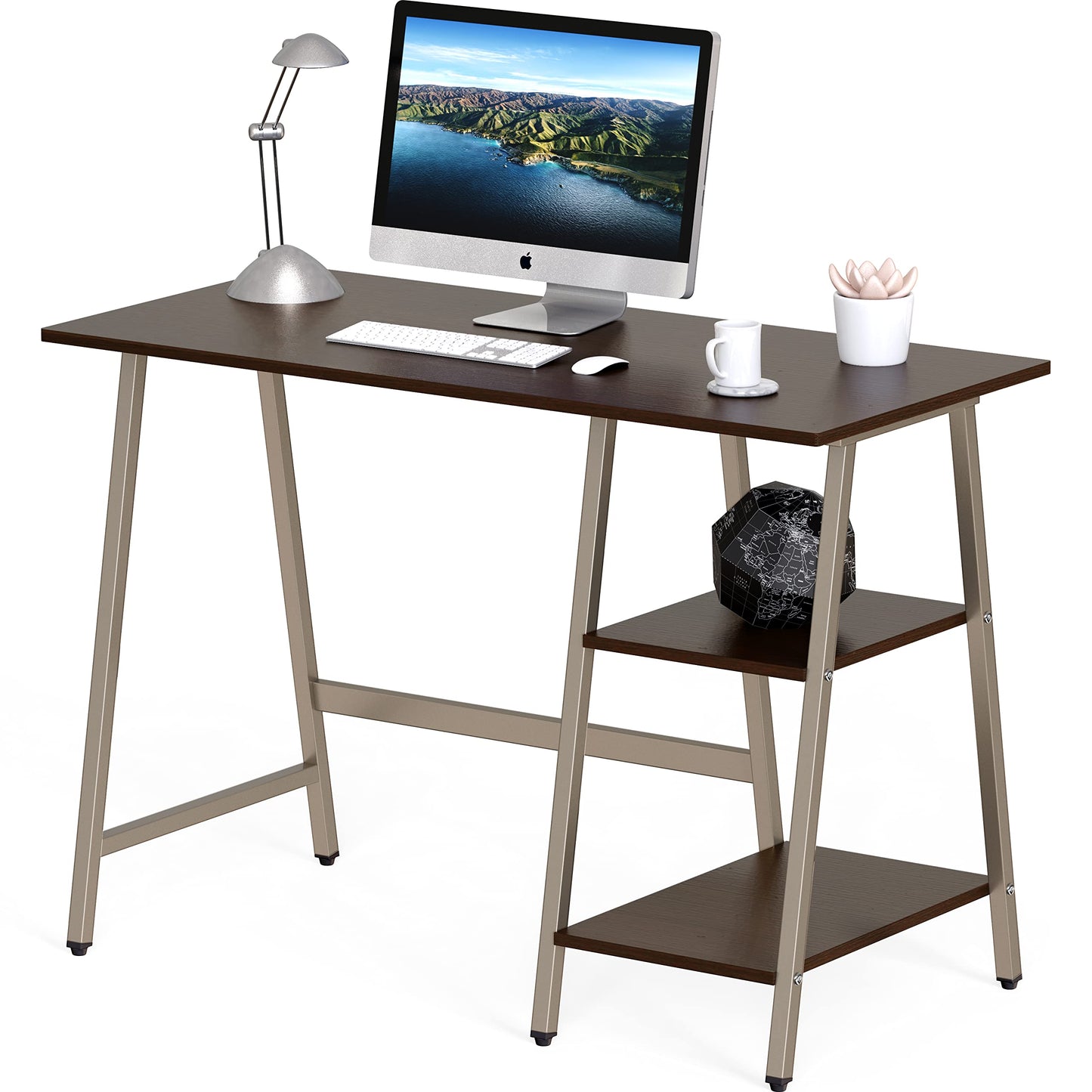 SHW 43-Inch Home Office Trestle Computer Desk with Open Storage Shelves, Espresso