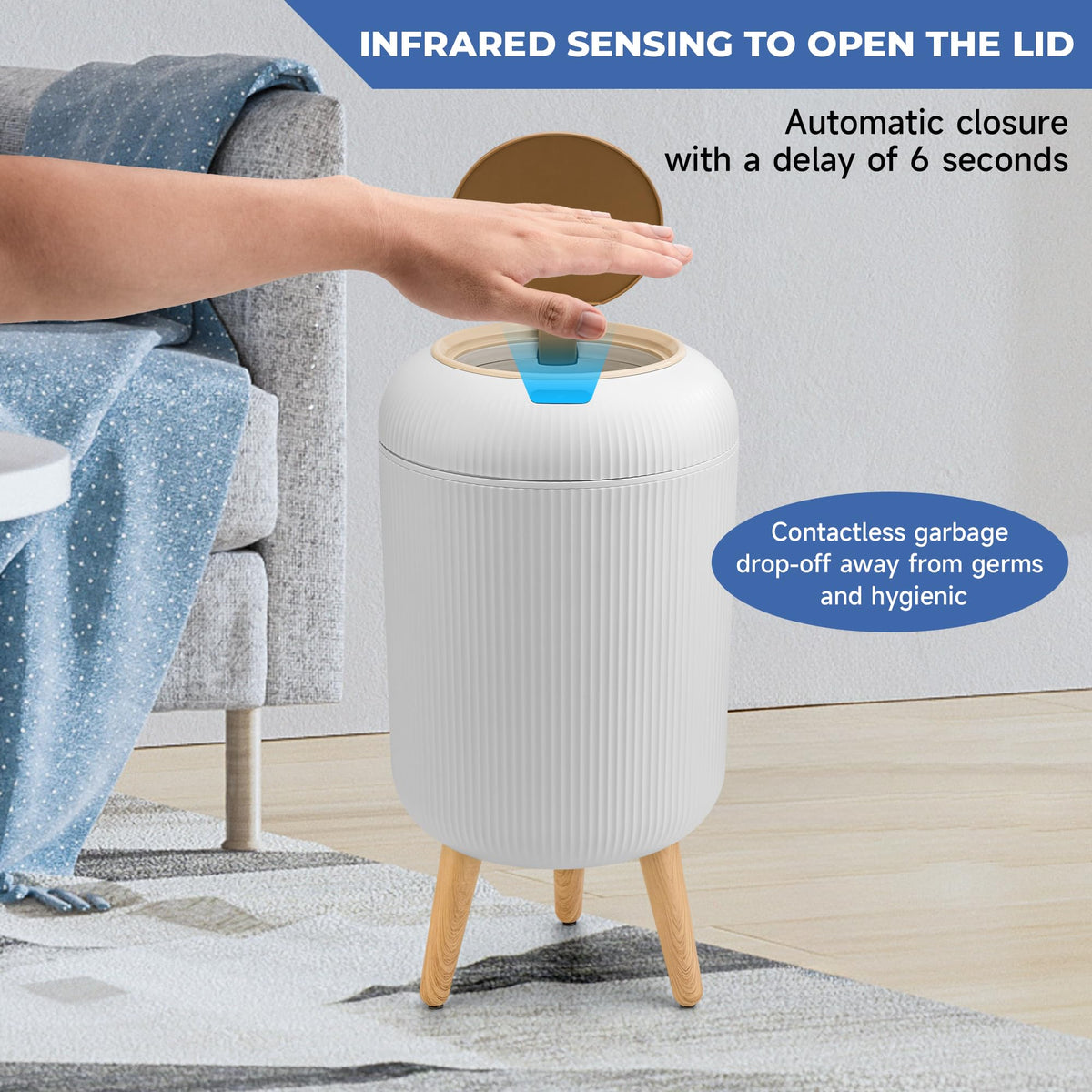 Pukomc Smart Sensor Wastebasket, Convenient and Hygienic Easy to Use, Technology Sensor Waterproof Wastebasket Plastic Trash can for Kitchen, Bathroom, Bedroom, Living Room, Office and Outdoor