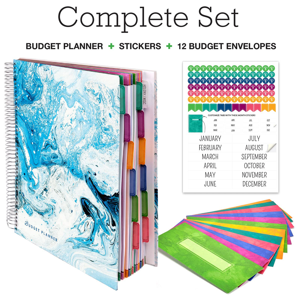 Global Printed Products Budget Planner & Monthly Bill Organizer With 12 Envelopes and Pockets. Expense Tracker Notebook and Financial Planner Budget Book to Control Your Money, 8.5" x 11", Blue Marble