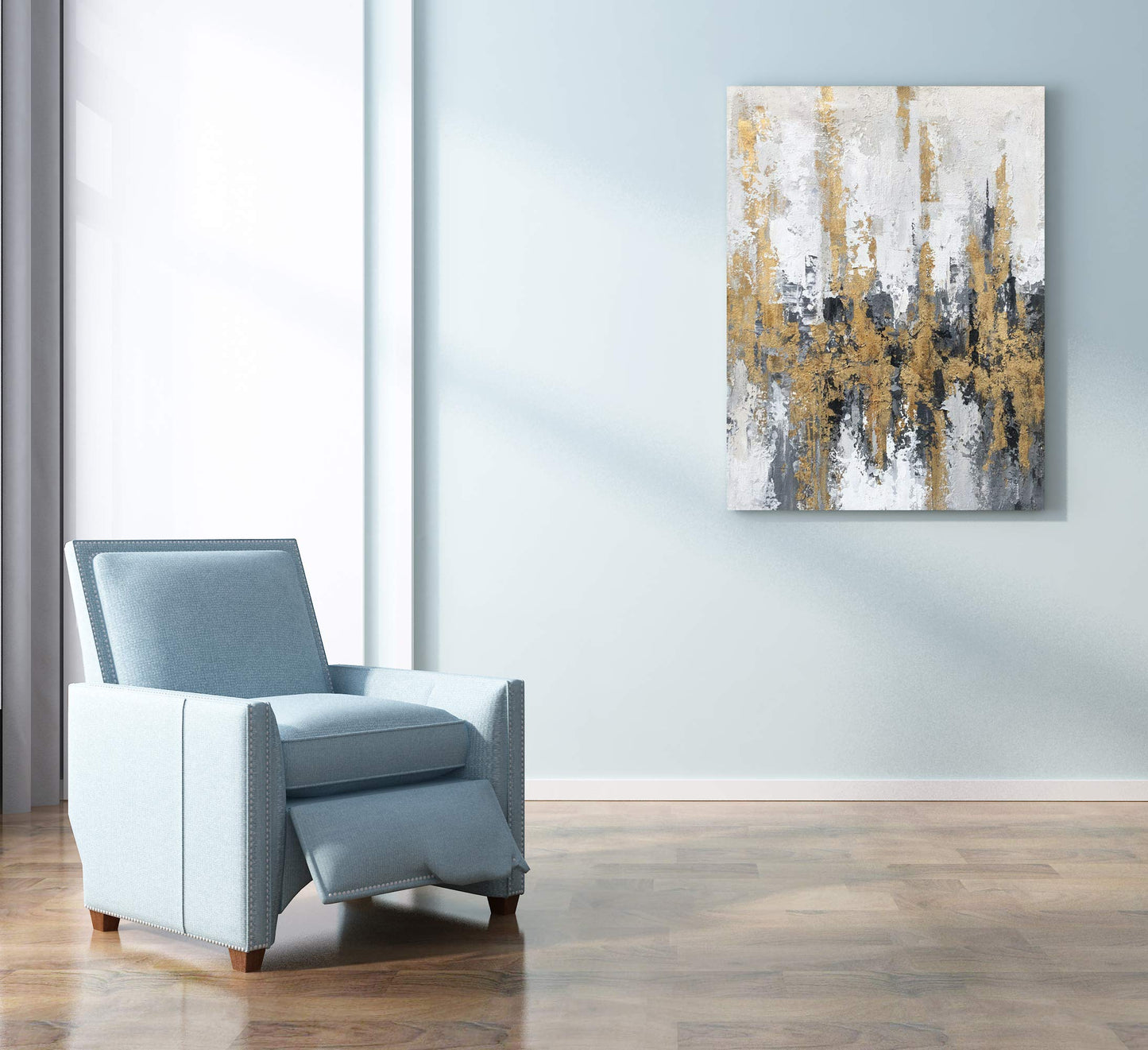 Yihui Arts Modern Abstract Skyline Canvas Wall Artwork with Gold Foil for Office Decoration