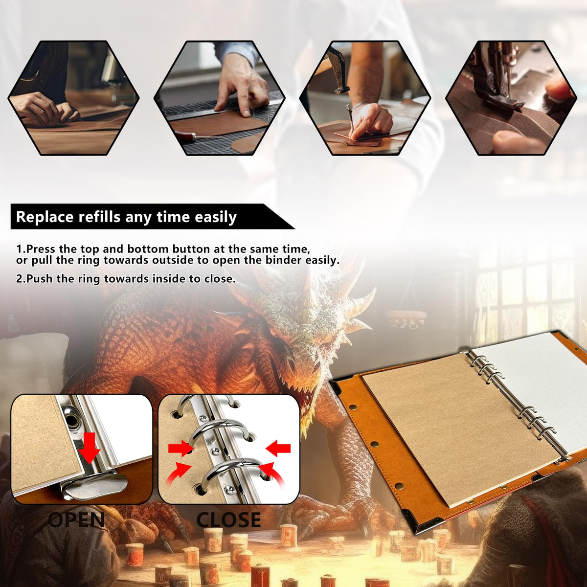DUROTAN DND Notebook Journal Refillable Binder A5 400 Pages for Dungeons and Dragons Accessories D&D Gifts,Writing Notebook Gift for Men&Women