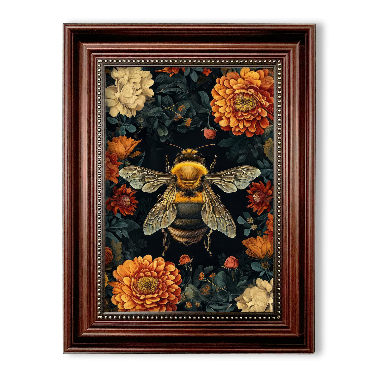Framed William Morris Bee Canvas Wall Art Retro Mid Century Country Insect Wall Decor Pictures Dark Academia Botanical Floral Poster Prints for Office Living Room Bedroom Home Decoration 12x16in