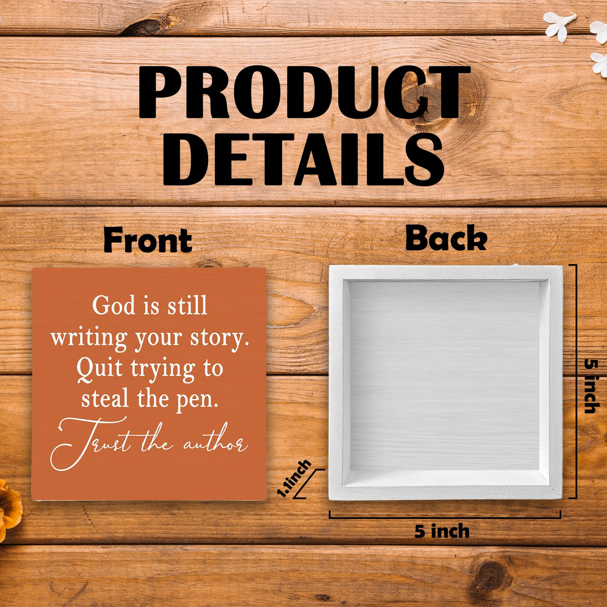 Luipk God Is Still Writing Your Story Orange Wood Box Sign Desk Decor 5X5, Christian Scripture Bible Verse Prayer Room Block Sign Decorations for Home Office Wall Tabletop Shelf Decor