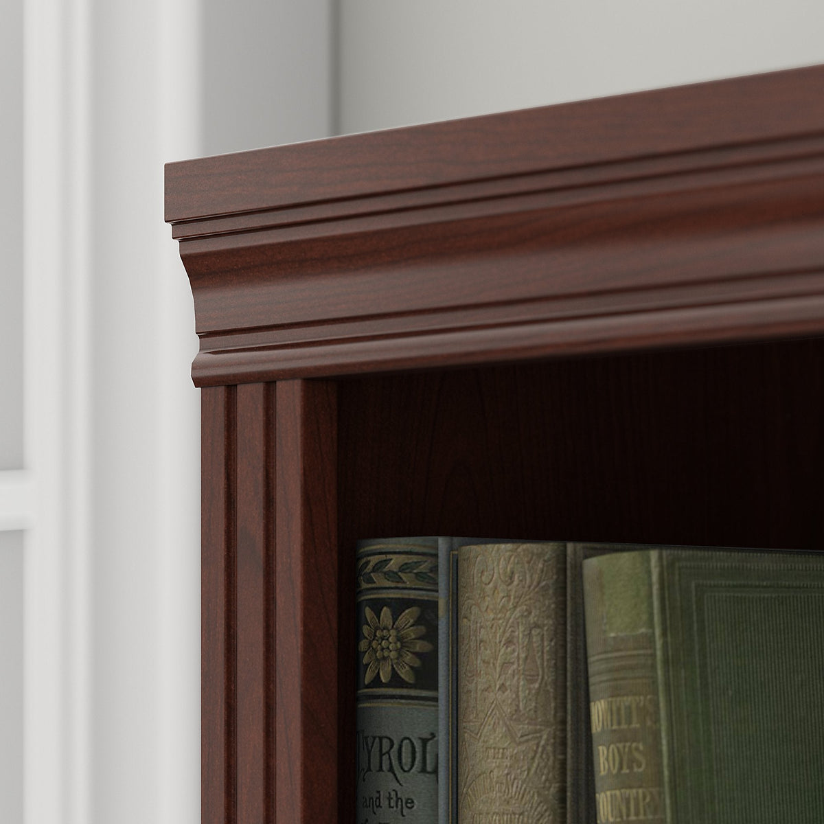 Bush Furniture Saratoga L Shaped Computer Desk and Bookcase Set in Harvest Cherry
