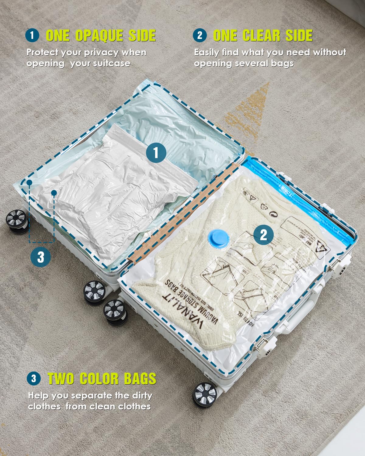 Vacuum Storage Bags for Travel, 8 Pack (4S+4XS) Vacuum Seal Bags with Wireless Rechargeable Electric Pump, Travel Essentials Space Saving Compression Bag for Clothes, Luggage, Suitcase, Backpack, Trip