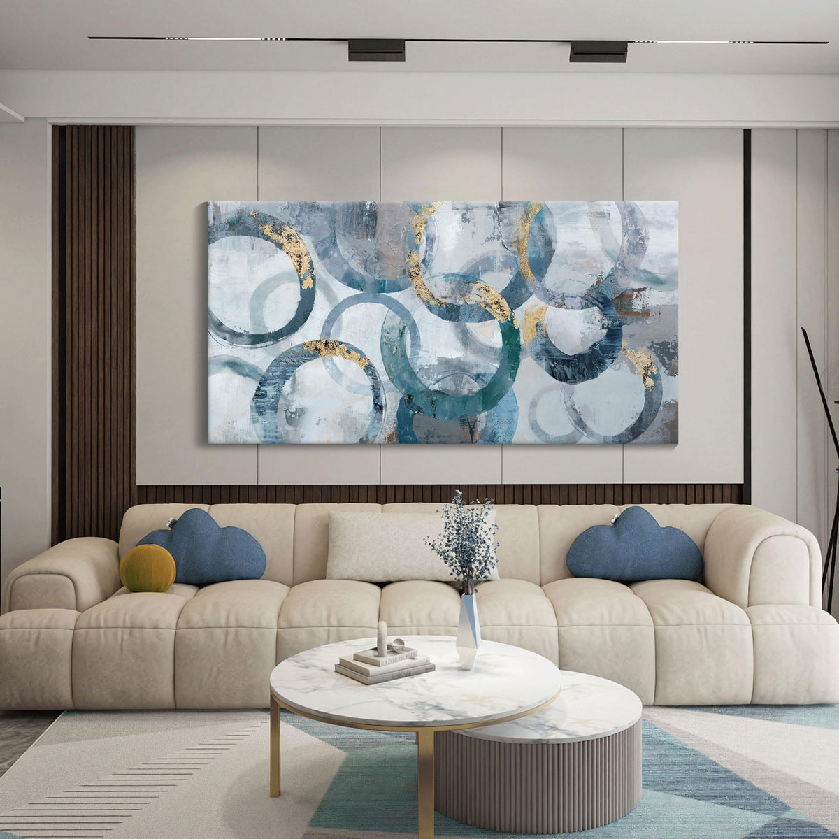 Mofutinpo Abstract Canvas Wall Art for Living Room, Modern Minimalist Wall Pictures Painting - Blue and Teal Room Decorations, cliques Framed Wall Art for Bedroom Office Artwork 20×40IN