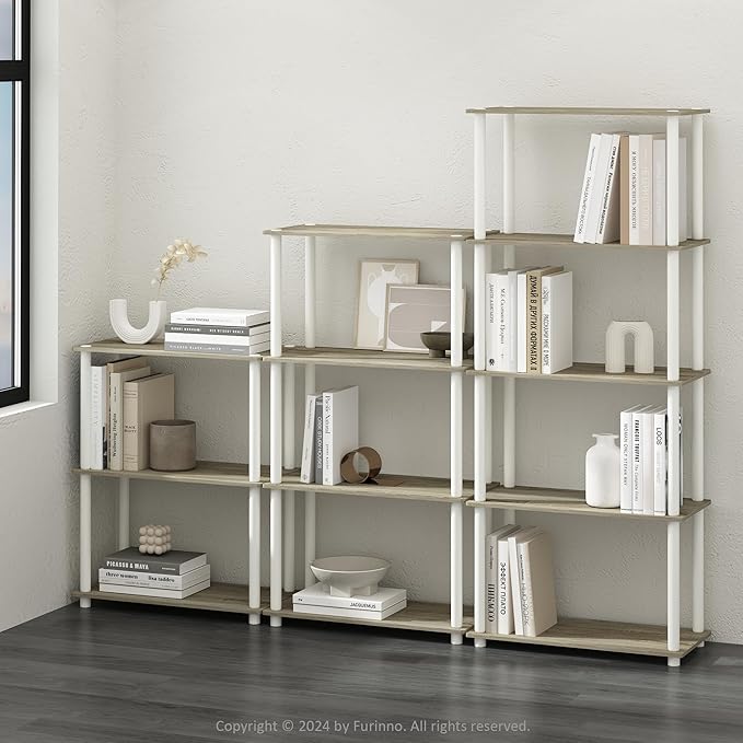 Furinno Turn-N-Tube Book Shelf, 3-Tier Bookshelf, Bookcase