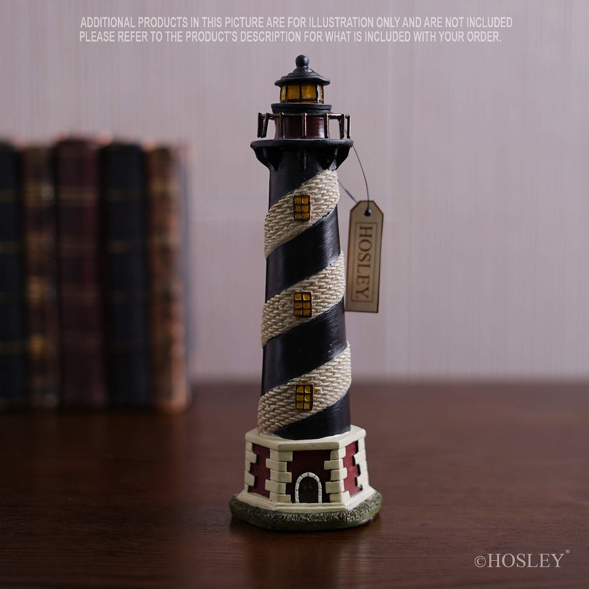 Hosley 8 Inch Resin Tabletop Lighthouse Blinking Light Decor - Ideal Coastal Beach Nautical Gift for Home, Farmhouse, Wedding, Teacher Appreciation
