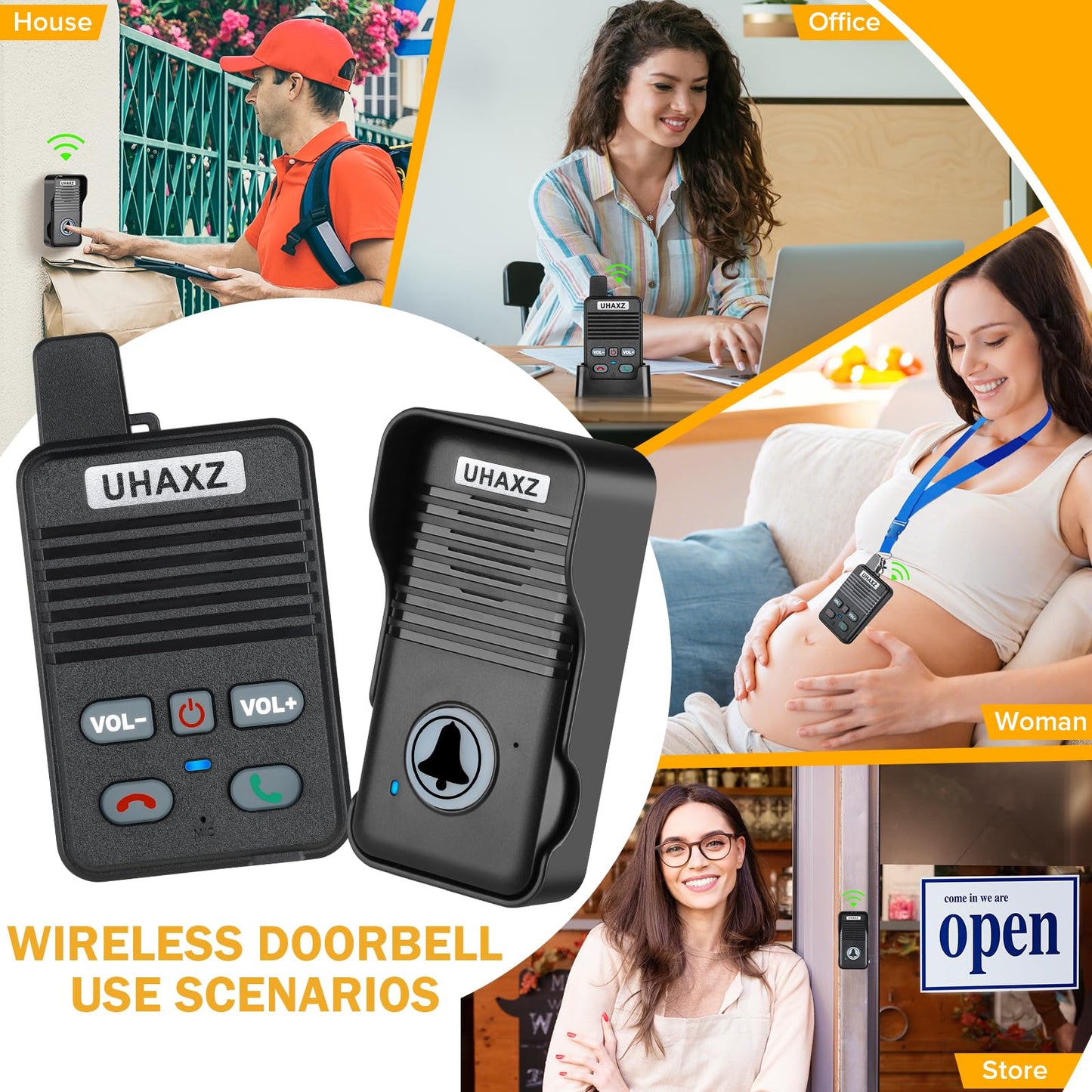 Wireless Doorbell, Full Duplex Doorbell Wireless, 1000ft Long Range, Hands-Free Intercom Door Bell 2 Way Communication, 4 Chimes 8 Volume Levels, Intercoms Wireless for Home House(Black)