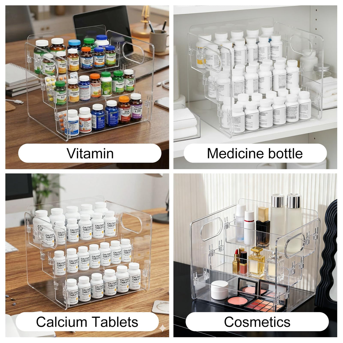 Wiojtry 3-Tier Vitamin Storage Organizer, Organizer for Vitamin Bottles And Medicine Bottle, Vitamin Bottle Organizer for Countertop, Bathroom Cabinet Storage Items Are Clearly Visible (1)