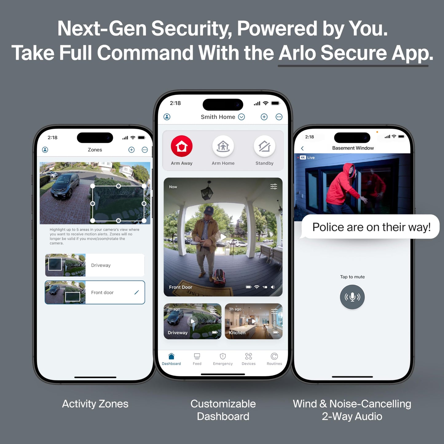 Arlo Ultra (3rd Gen - 2025 Release) 4K Security Camera + SmartHub, Battery Power, Emergency Response, AI Summary, 1-Month Trial of Secure Plan, 180° Field of View, 3 Cam, White, Motion Alert
