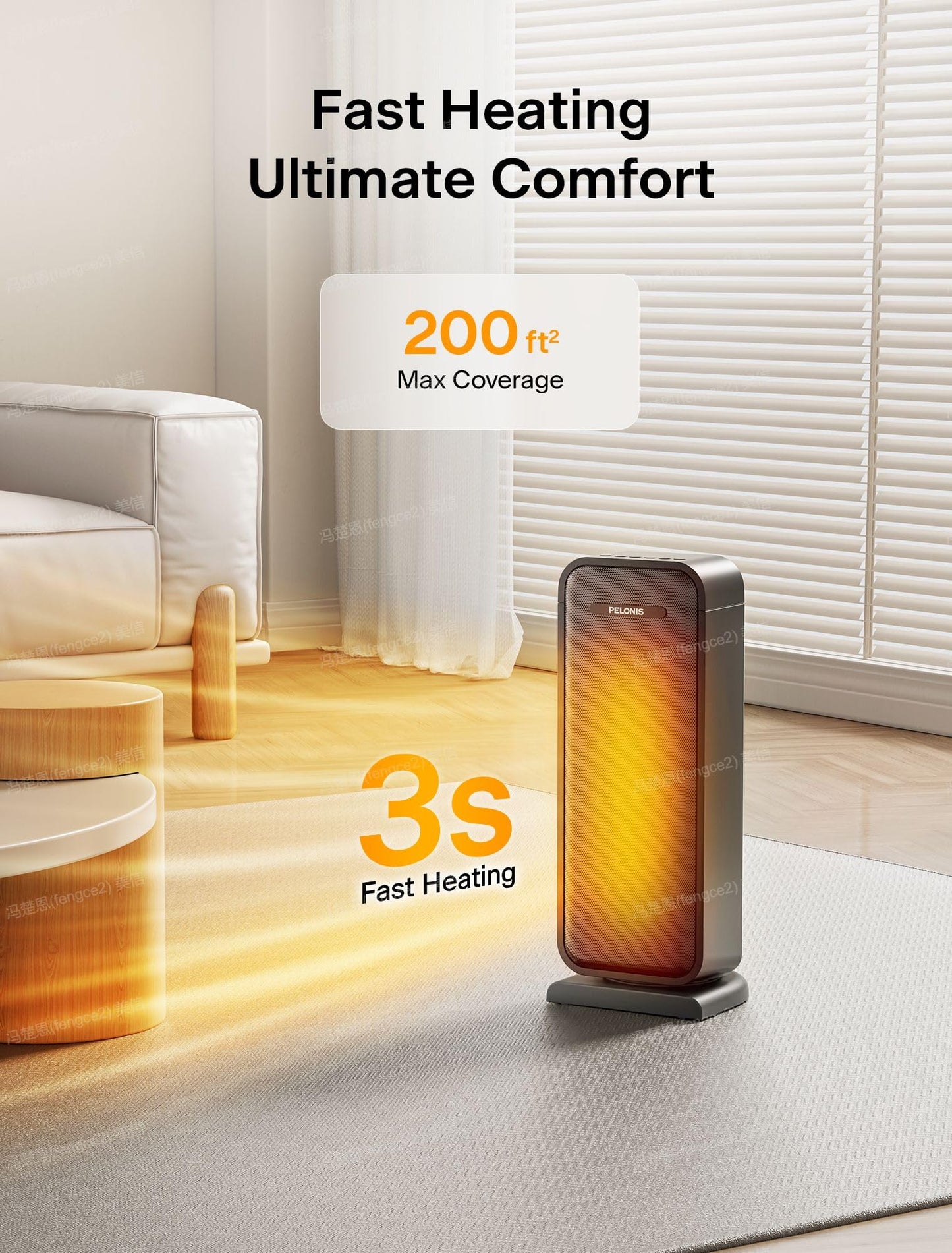 Pelonis 1500w Electric Space Heater for Indoor Use with Thermostat, Oscillation and Remote – Portable Ceramic Heater for Bedroom, Home and for Office Under Desk