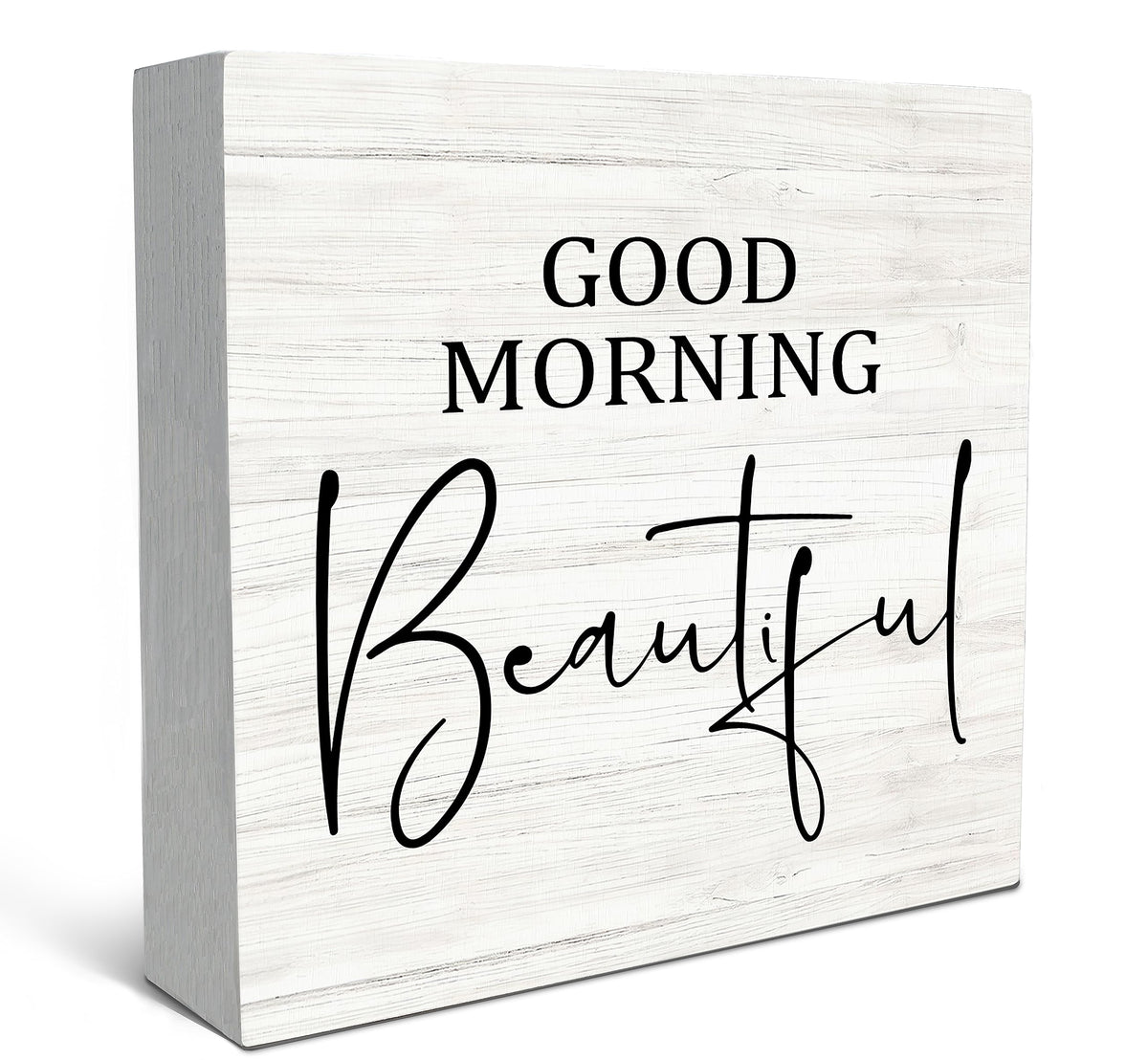 SRADMO Good Morning Beautiful Wood Box Sign Desk Decor,Rustic Wooden Block Box Sign Decoration For Home Bedroom Bathroom Shelf Table Decor