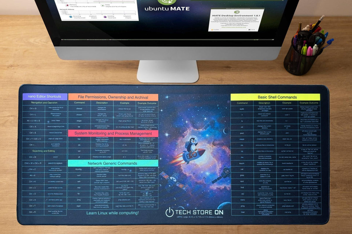 Linux Programmer Command XXL Mouse Pad – 900×400 mm Non-Slip Desk Mat with Essential Linux Commands & Examples for Coders, Sysadmins & IT Pros