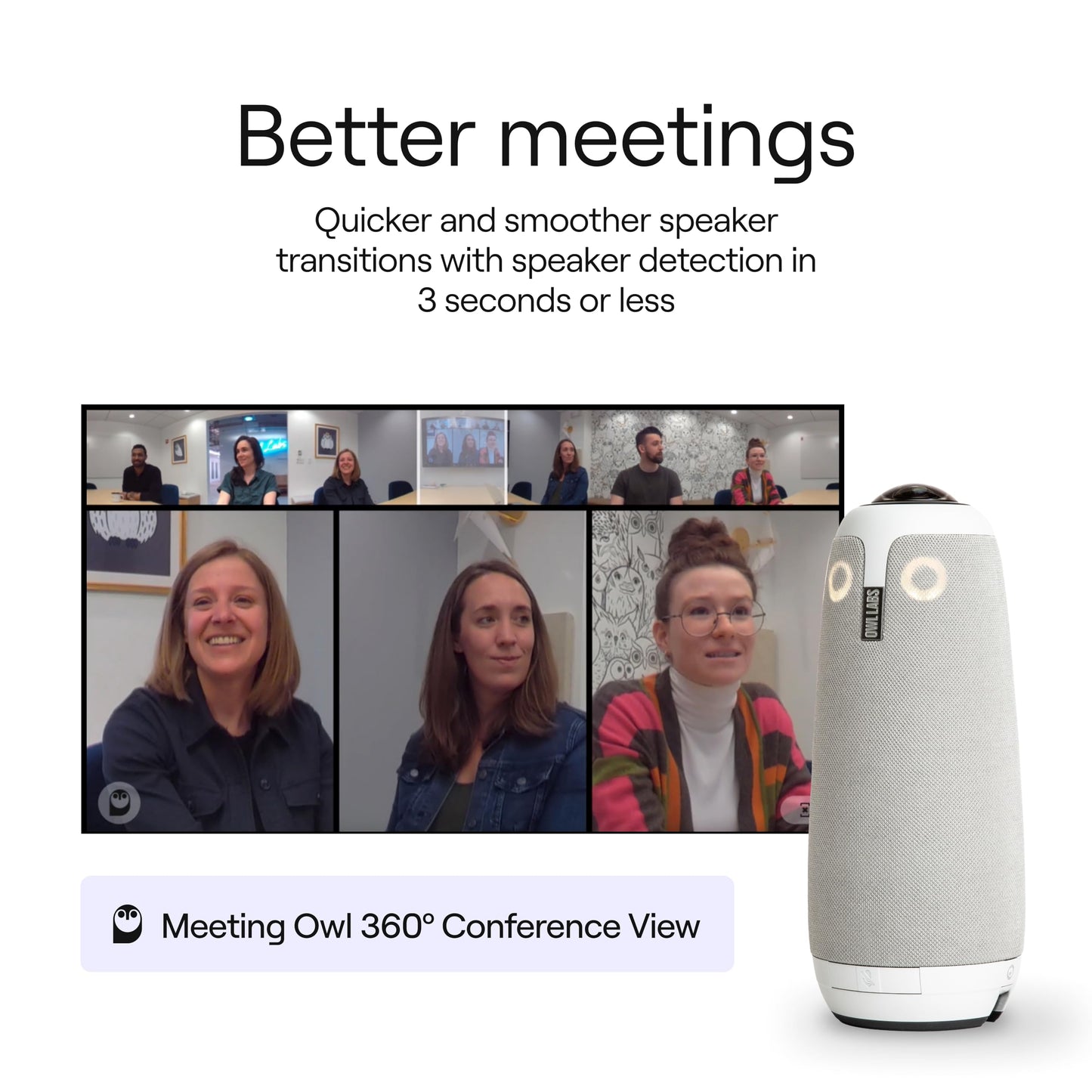 Owl Labs Meeting Owl 3 - 360° 1080p HD Conference Room Camera, AI-Driven Speaker-Tracking, 18-Foot Mic Pickup - Certified for Microsoft Teams - Works with Zoom, Google Meet - Plug & Play Setup