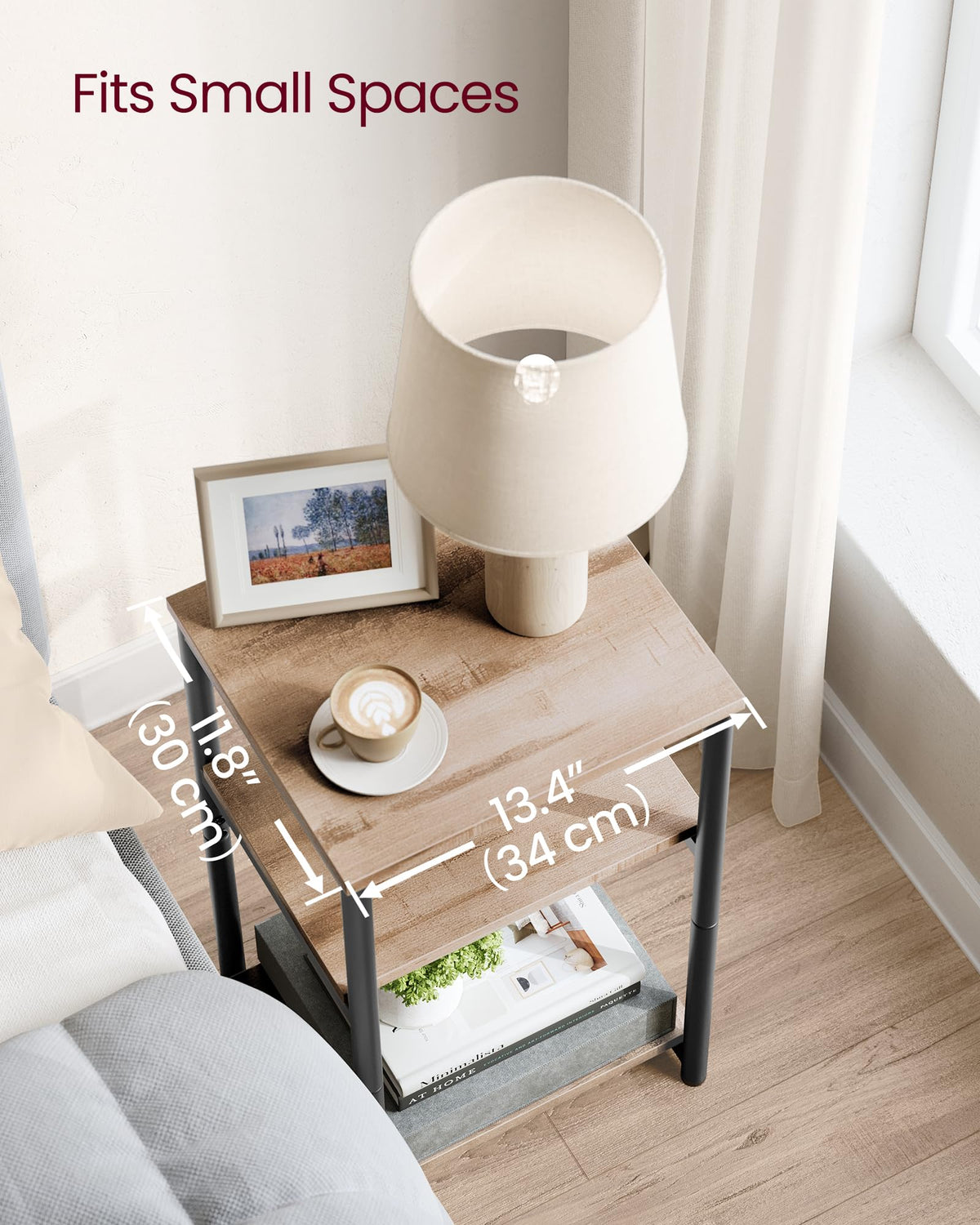VASAGLE Barnet Collection - Side Table, Small End Table for Living Room, Modern Tall Nightstand, Bedroom, Office, Bathroom, Steel Frame, Camel Brown and Ink Black ULET273B50