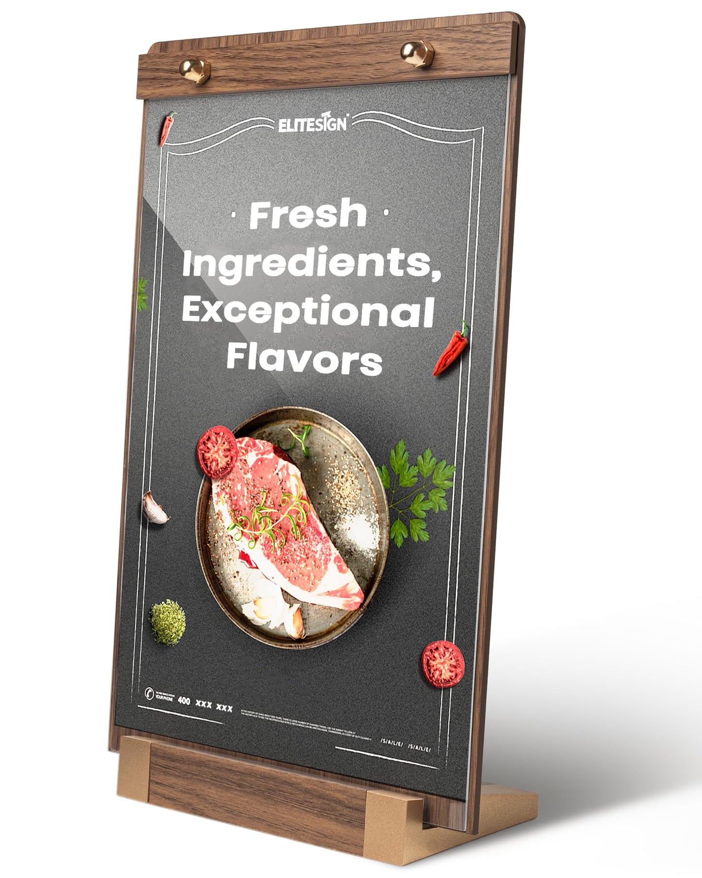 EliteSign 1PK Acrylic Sign Holder 8.5 x 11 with Walnut Wood Base, Clear Plastic Commercial Display Stand for Menu, Poster, Flyer, Table Paper Frame for Restaurant, Office, Store, Bar, Wedding