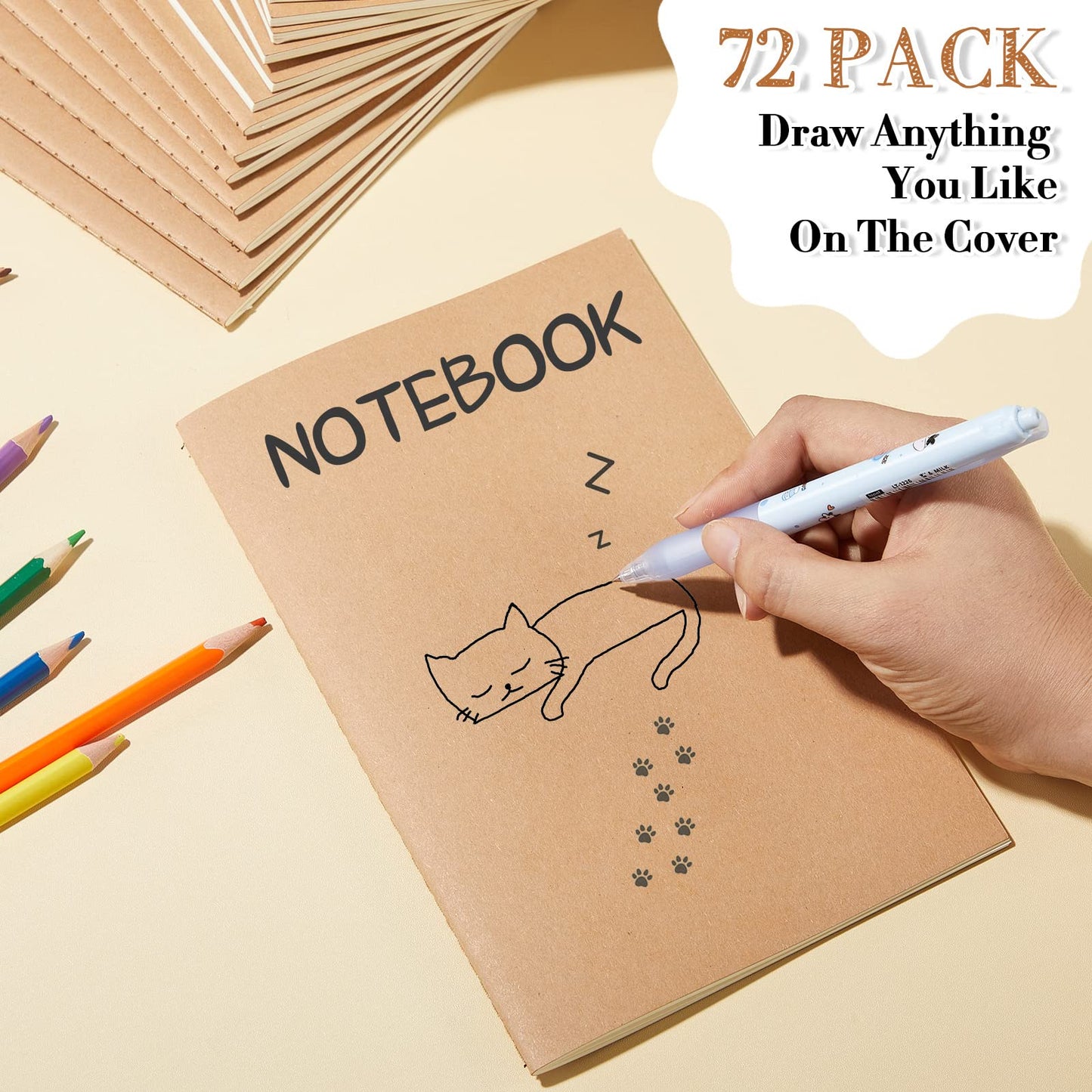 Sabary 72 Pack Kraft Paper Notebook Journals 5.5 Inch x 8.3 Inch A5 Notebook in Bulk Softcover Ruled for Writing Sketch Travel Journal with 60 Pages 30 Sheets(Brown,Dot Grid)
