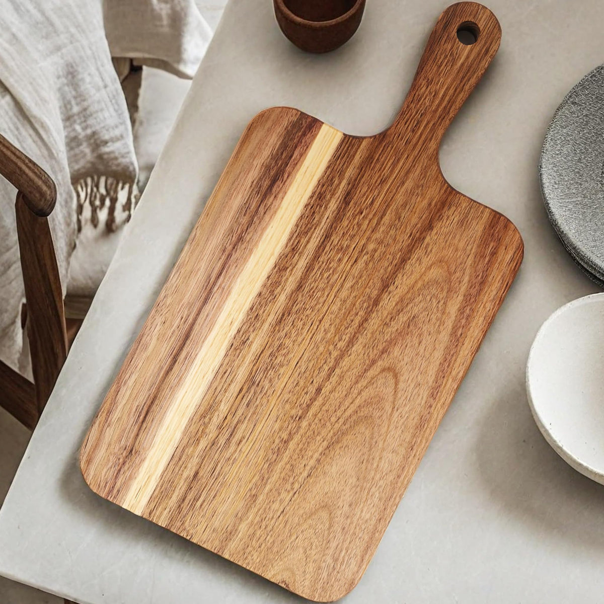 ZeQi Acacia Wood Cutting Board with Handle 13.7''X7'' / Charcuterie Board/Serving Board/Cheese, Bread, Vegetables & Fruits Serving Board (Rectangular)