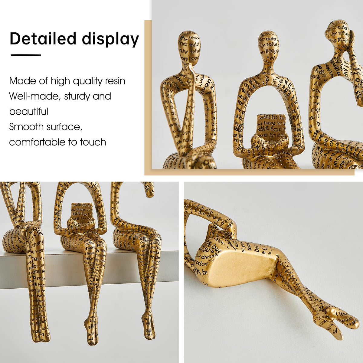 Octdays Gold Decor Thinker Statue, Abstract Art Sculpture Coffee Table & Bookshelf Decor Accents, Modern Living Room Office Decorations (Gold)