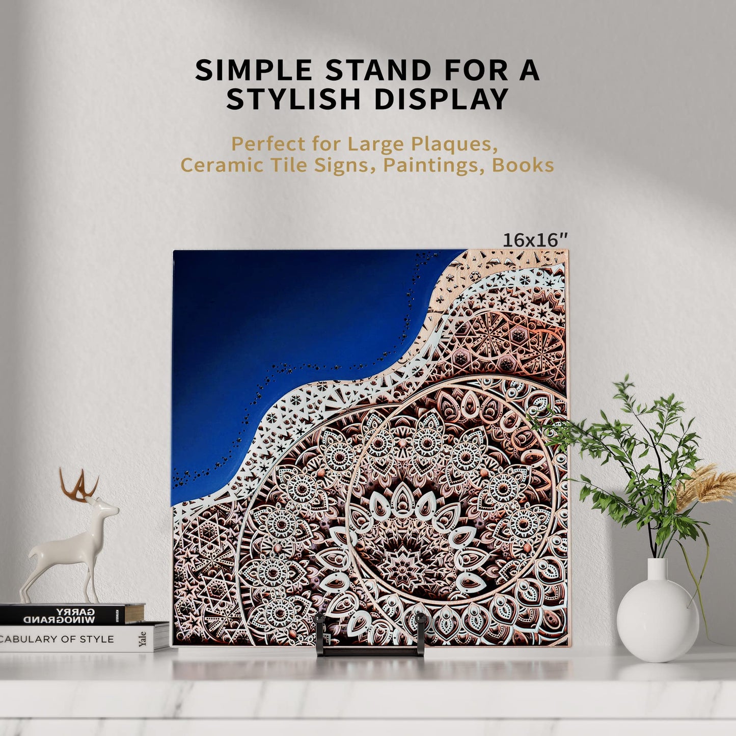 IPAME 3 Pack 8 Inch Large Plate Stands for Display - Metal Square Wire Plate Holder Display Stand + Picture Stand for Book, Platter, Plaque, Photo Easel