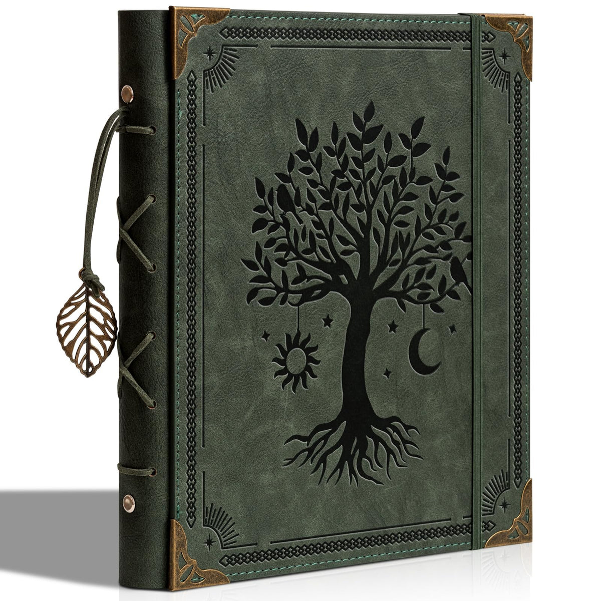 Vintage Photo Album 4x6 Leather Scrapbook Album with Writing Space 120 Photos & 30 Sheets DIY Paper Memory Albums Book for Anniversary Travel Vacation Family Tree, Green