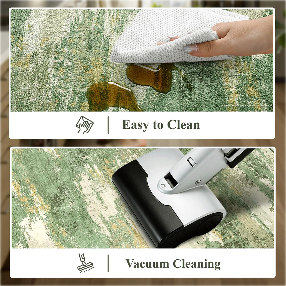 Collive Kitchen Mats Cushioned Anti Fatigue, Modern Abstract Non Slip Kitchen Floor Mat Waterproof Green Sink Rug 2 Piece, Comfort Desk Standing Rugs for Bedroom, Office, Laundry, 17"x29"+17"x47"