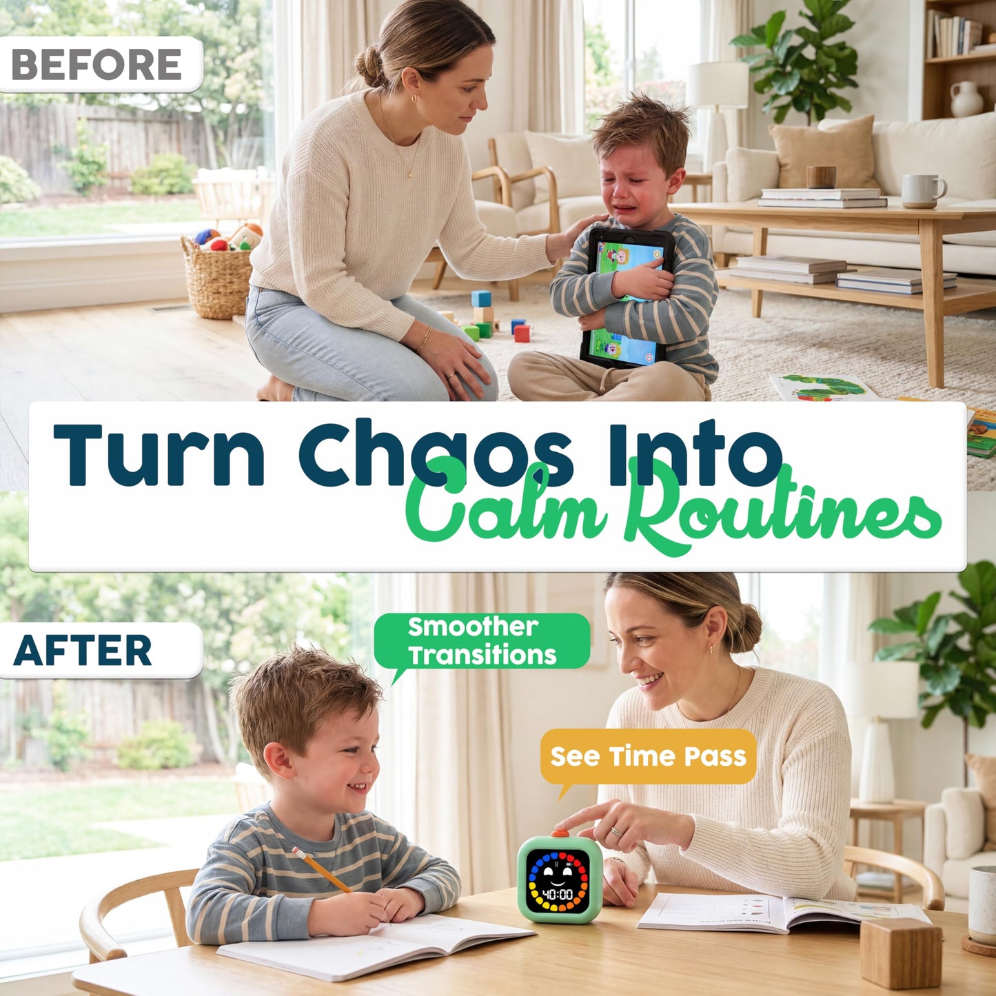Digital Visual Timer for Kids - Rechargeable, Silent Count Up/Down for Calmer Routines - 99 Min Countdown Kids Timer for Classroom, Home & Therapy - Builds Focus & Independence