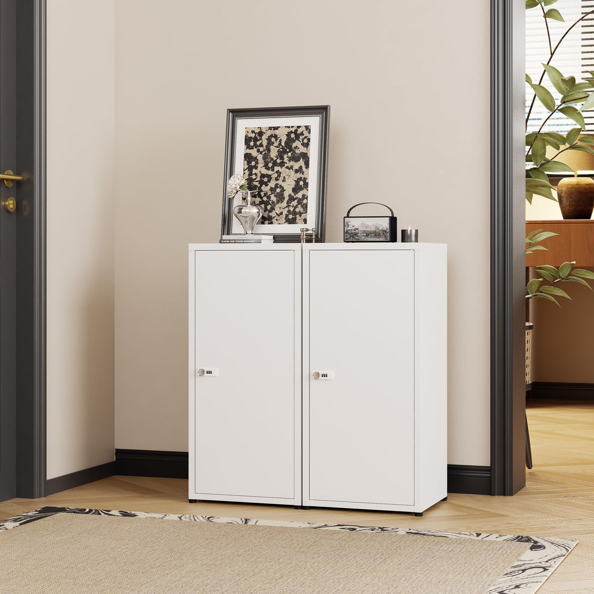 MIOCASA Metal Storage Cabinet with Lock, 3 Adjustable Shelves Single Door Steel Locker for Home, Office & Garage (White)