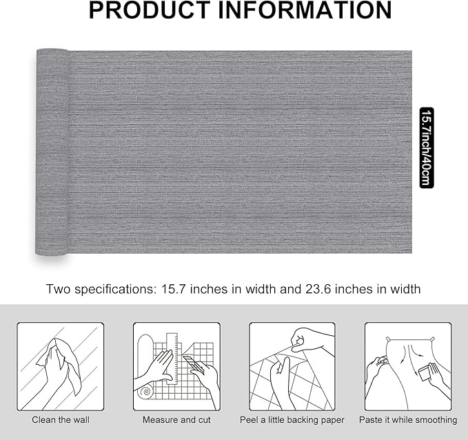 Grasscloth Peel and Stick Wallpaper Faux Weave Grey Contact Paper Modern