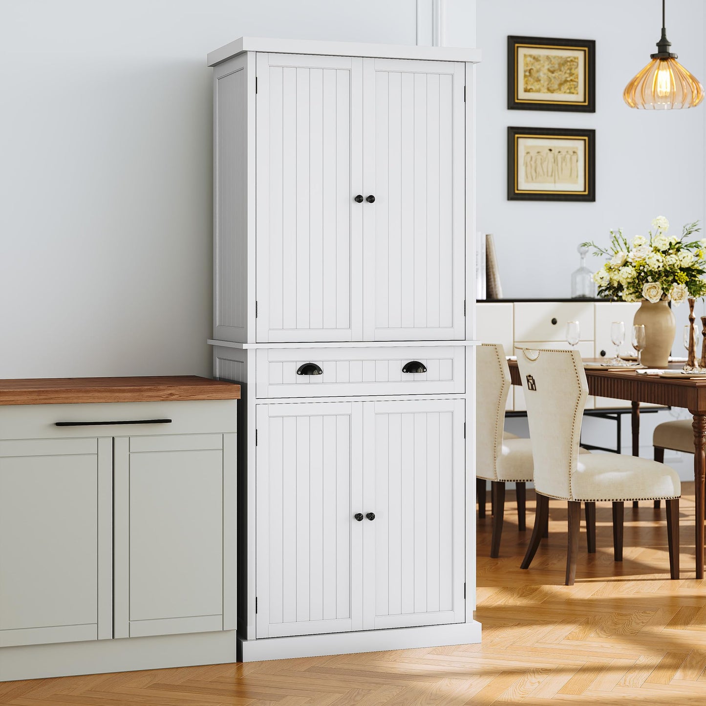 ARTPOWER 72" Tall Kitchen Pantry Storage Cabinet with Drawer and Adjustable Shelves, Pantry Cabinet for Kitchen, Bathroom or Hallway, White