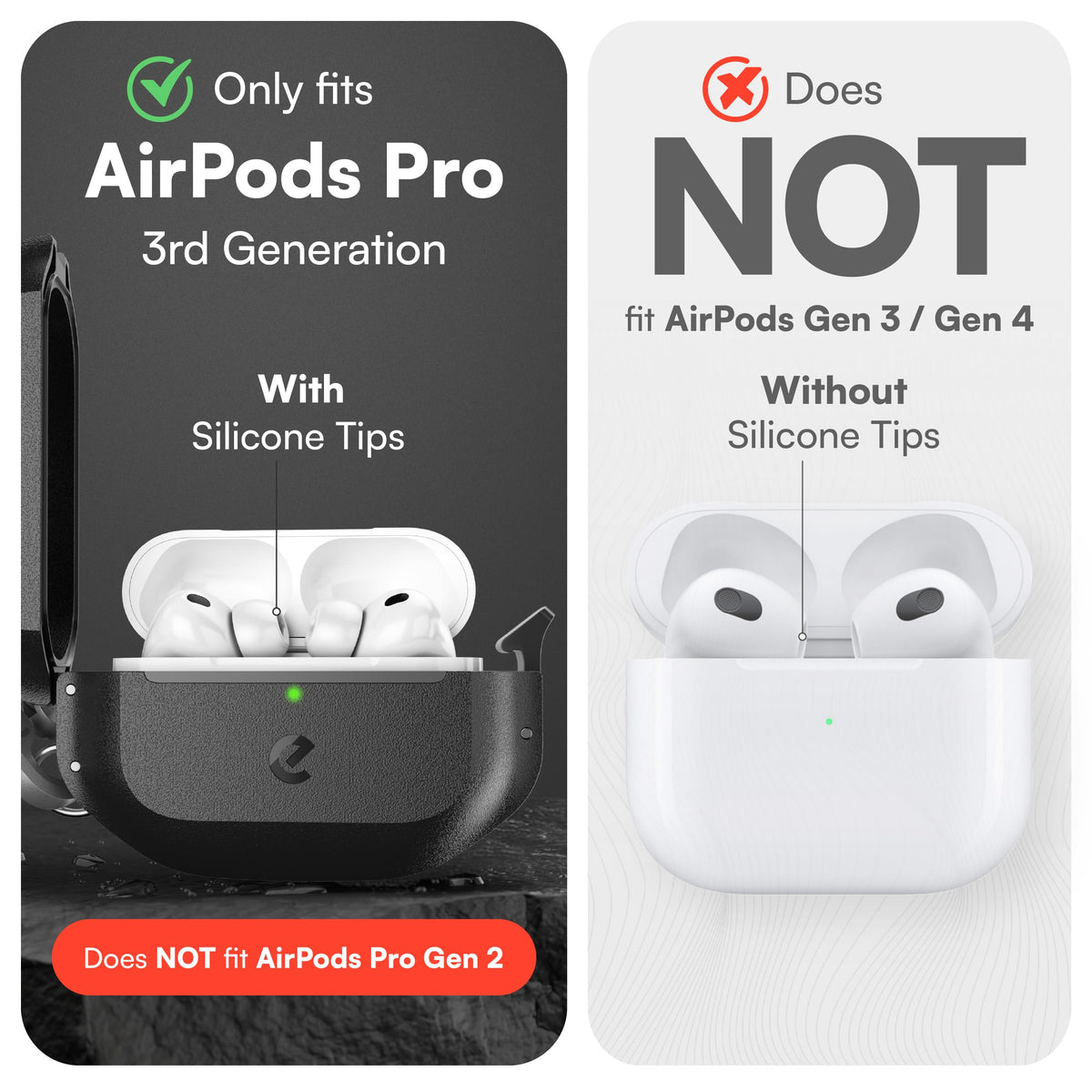 Keybudz for Waterproof AirPods Pro 3 Case with Lock - IP68 Waterproof and Dust Proof, Shockproof Protector, Heavy Duty Rugged Protection, Drop Proof Hard Cover for AirPods Pro 3rd Gen (Carbon Black)