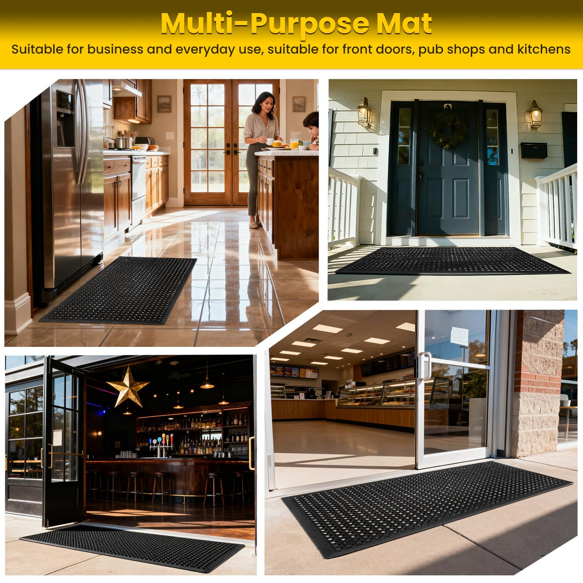 24"x 36" Rubber Floor Mat, Non-Slip Rubber Floor Mat Heavy Duty Mats for Outdoor Restaurant Kitchen Bar (Black)