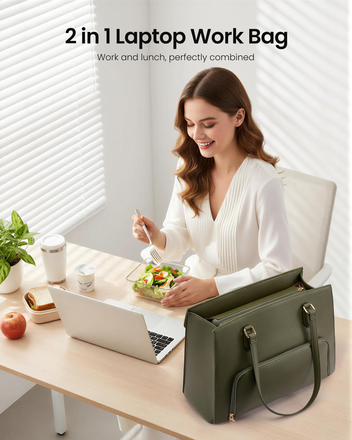 LOVEVOOK Lunch Tote Bag for Women, 15.6 Inch Laptop Work Bag with Insulated Lunch Compartment, Large Capacity Computer Handbag with Cup Holder for Business, Nurse, Teacher, Mommy