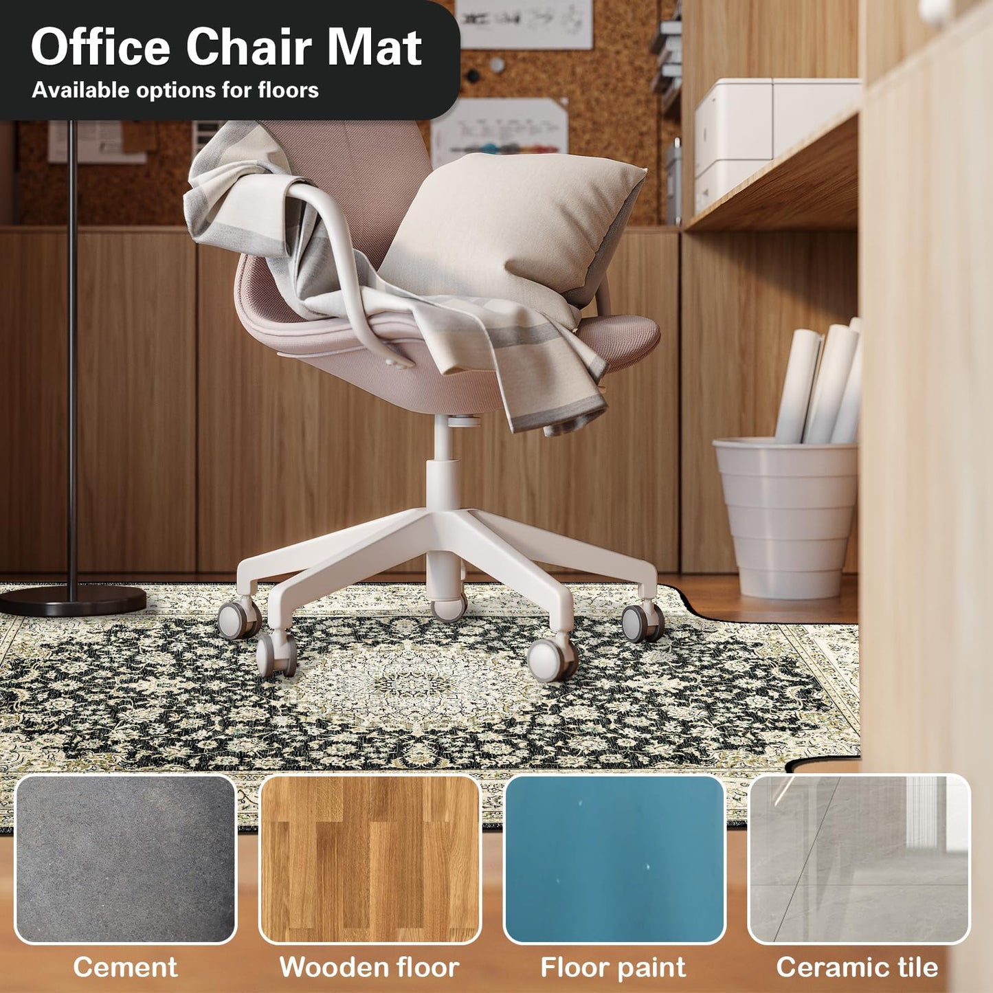 36" X 48" Office Chair Mat for Hardwood and Tile Floors, Under Desk Chair Mat for Carpet Protector Rolling Computer Chairs, Machine Washable Non-Slip Area Rug, Black