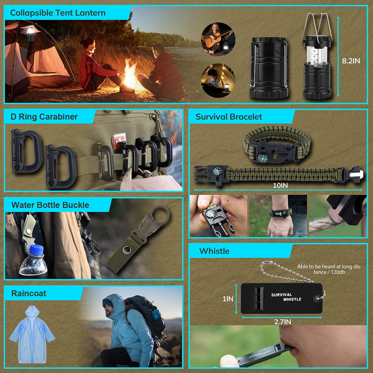 Survival Kit, Gifts for Christmas Men, Women, 251pcs Emergency Survival Gear and Supplies Equipment, First Aid Kit with Crossbody Bag, Camping Essentials for Earthquake, Hiking, Outdoor Adventure