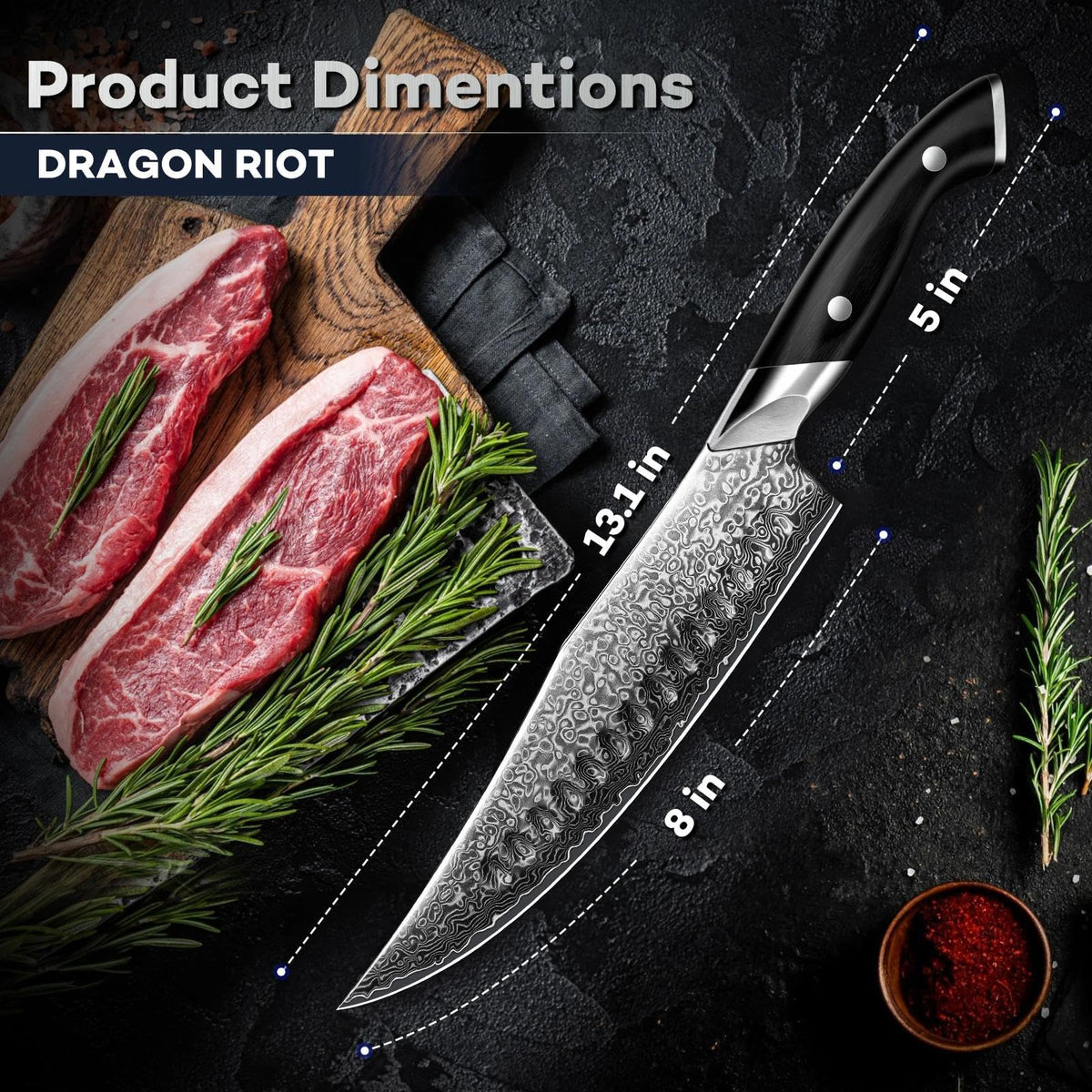 DRAGON RIOT Japanese Chef Knife, Damascus Kitchen Knife with VG10 Steel Core, Ultra Sharp Handmade Cooking Knives with Ergonomic Handle, Premium Gift Box for Mon and Dad