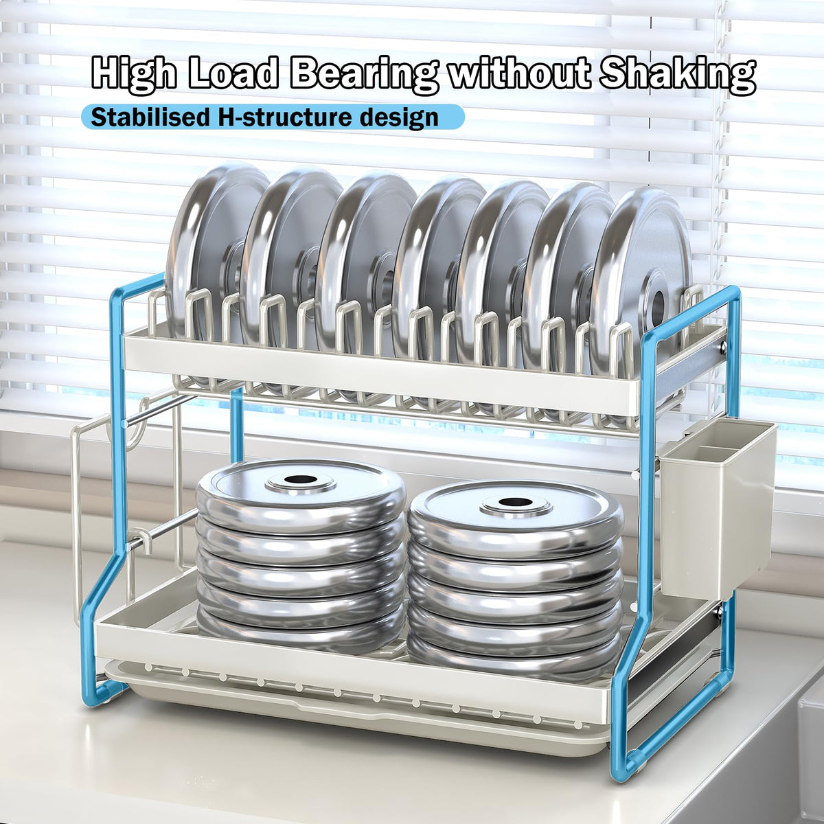 HOISIMDY 2 Tier Dish Drying Rack Dishes Organizer Rack Double Decker for Kitchen Counter