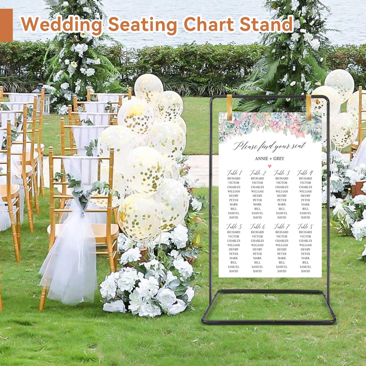 Wedding Welcome Sign Stand, 68”x31”x 20” Heavy Duty Easel Stand for Sign with 4 Leather Strap, Welcome to Our Wedding Sign Holder, Metal Floor Standing Easels for Valentines Day, Signs, Poster, Black