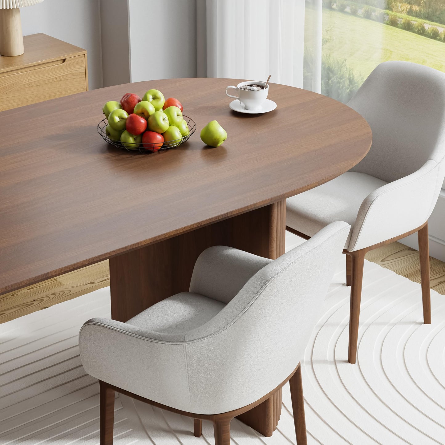 Casaphoria 79" Oval Dining Table with Fluted Pedestal Base, Mid-Century Modern Wood Kitchen Table for 6-8 Persons, Large Executive Desk for Home Office, Solid Walnut Finish