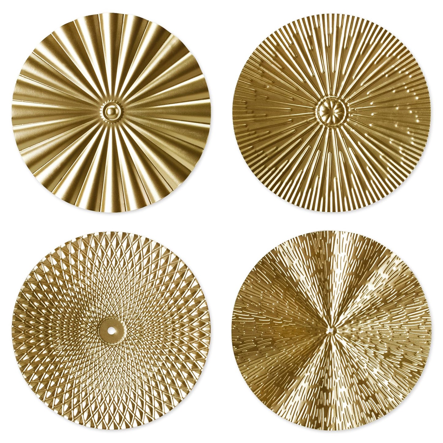RUNTIVAN 4 Pack Metal Wall Art Decor - 11inch Sunburst Hanging Metal Artwork Decor Wall Art Decorations for Home Living Room Office Gift for Christmas(Gold)