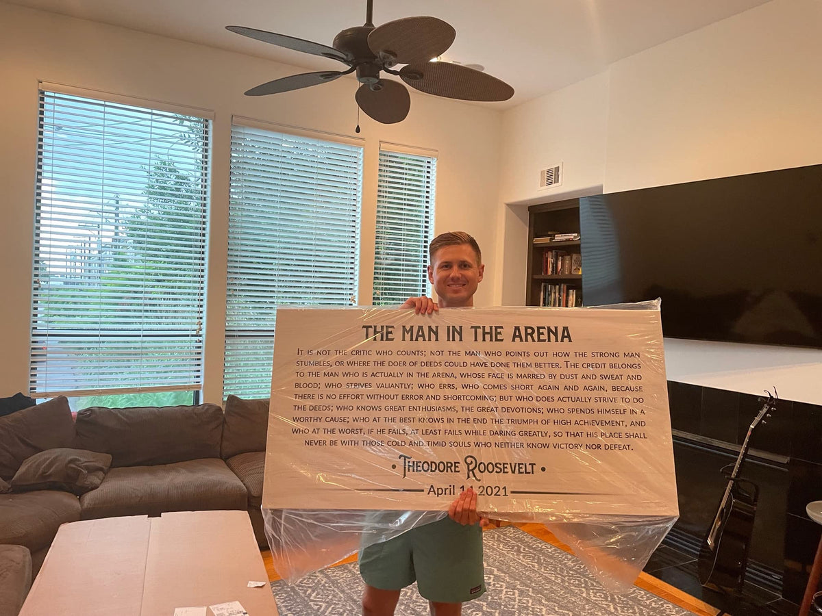 Tailored Canvases The Man In The Arena Sign - Large Canvas Wall Art Decor Motivational and Inspirational Poster for Office, Home, Bedroom, Living Room - Decoration, Pints by Theodore Roosevelt - 20x10in